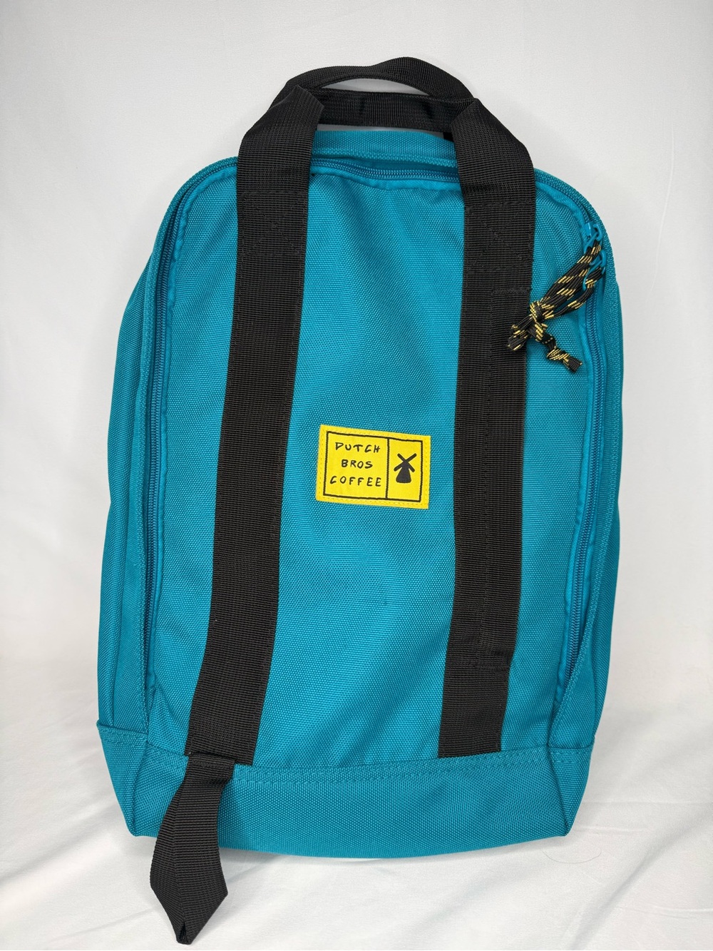 Dutch Bros Teal Backpack with Black Straps and Yellow Patch NWOT